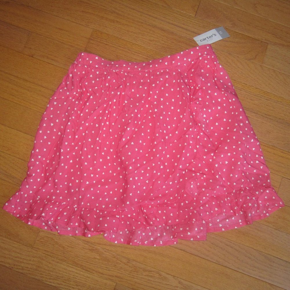 NEW Carters girls size 14 Skirt Skort Pink White Hearts pull on Cotton